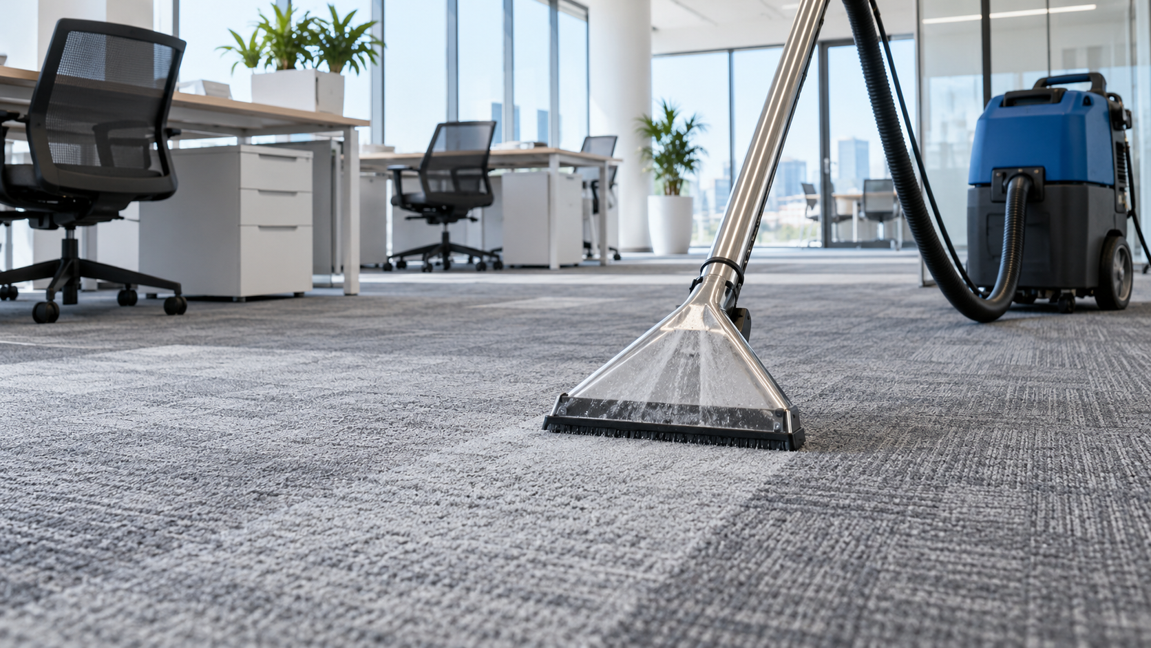 Illustration of carpet cleaning equipment in an office