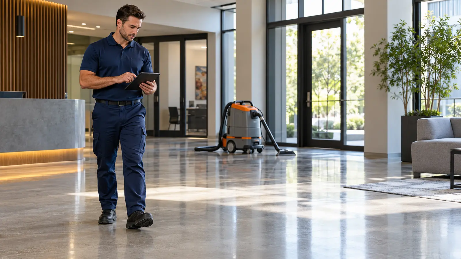 Illustrative image of a technician assessing a commercial property