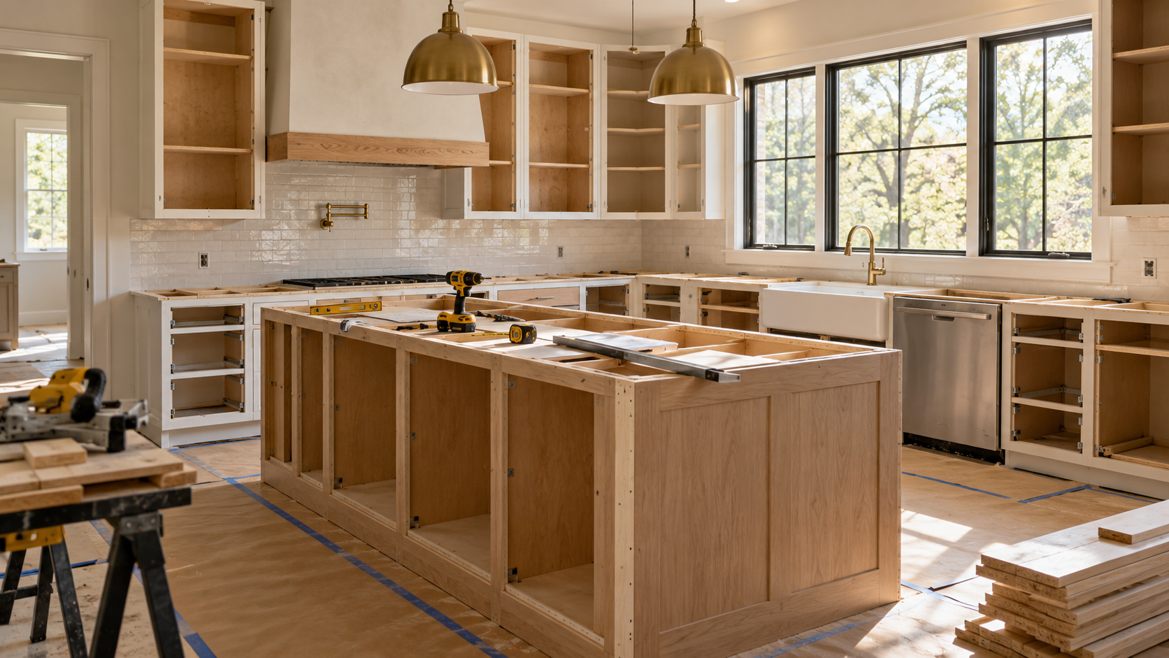 Illustration of a kitchen remodel in progress