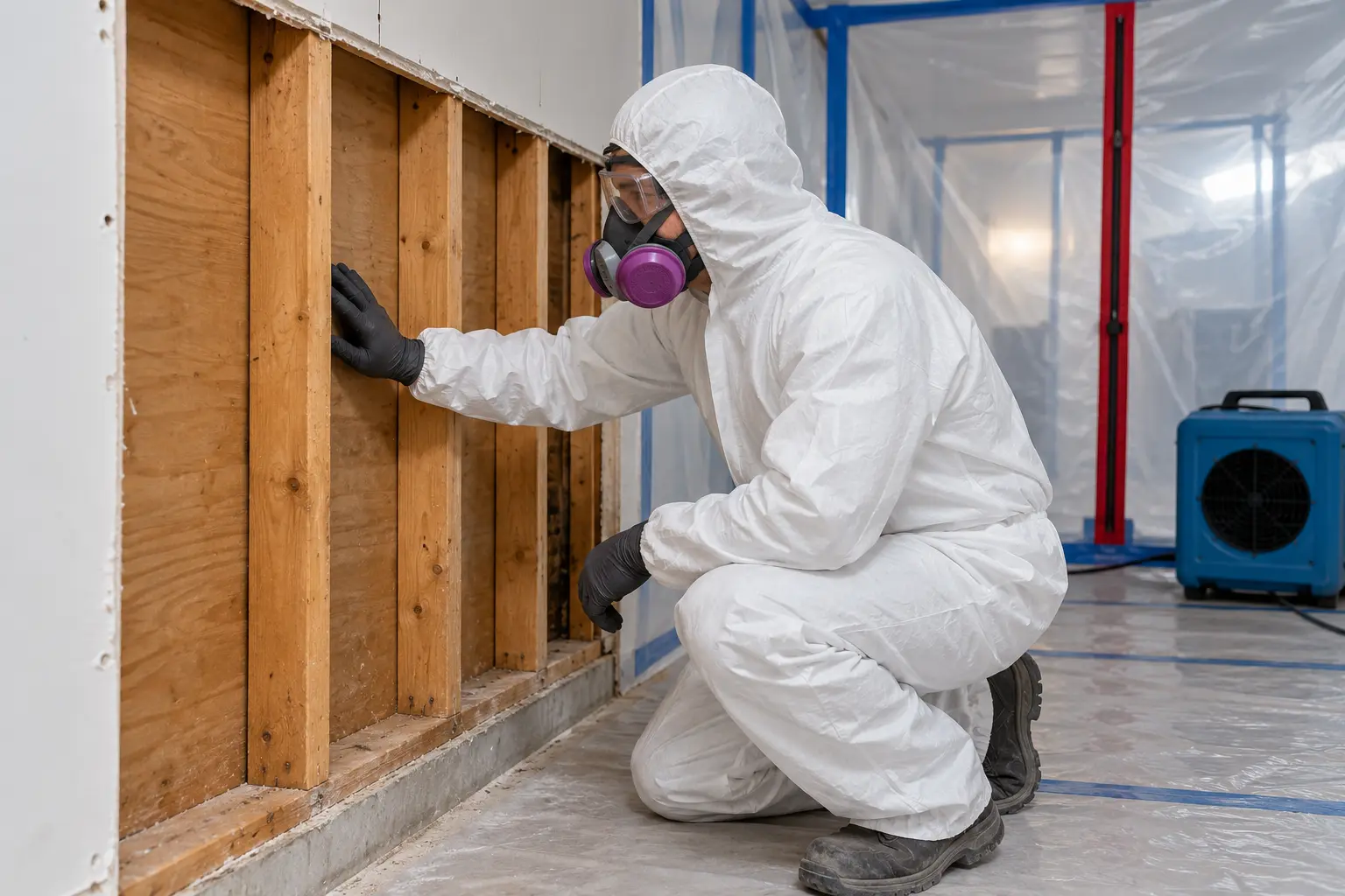 Illustrative photo of a protected technician working inside a contained area